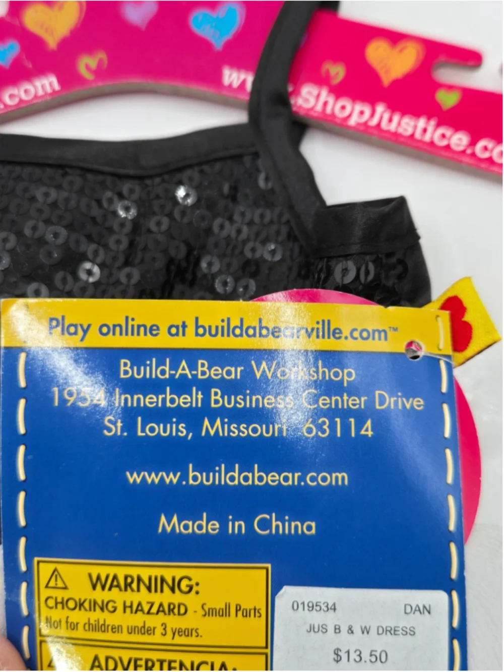 Build A Bear Justice Dress Black Sequin Bodice White Tulle Ruffle Polka Dot NWT